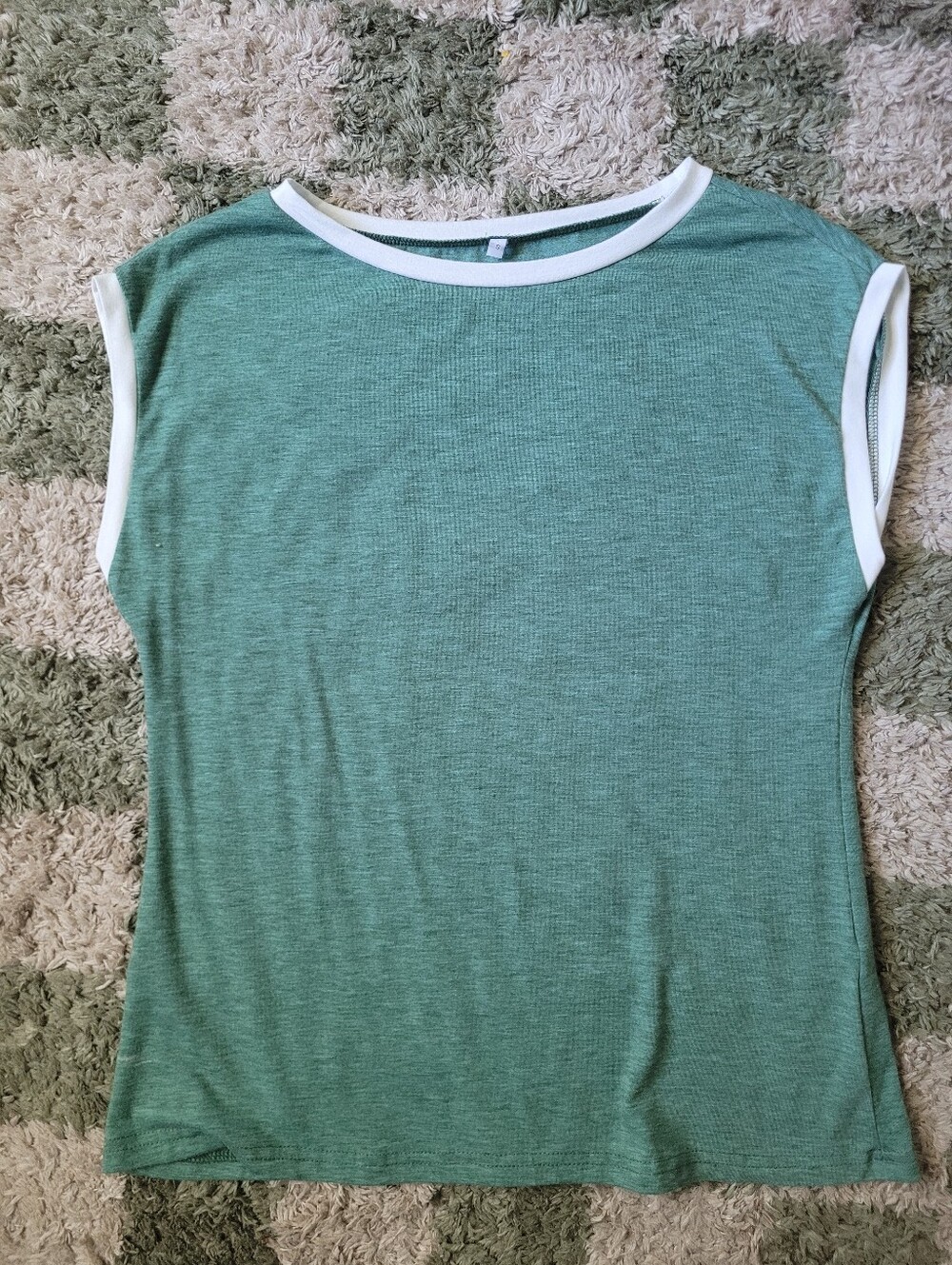 Classic Green Capped Sleeve Shirt with White Trim - Women's Top